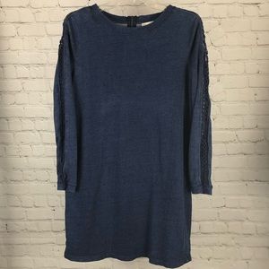 DRESS - Ann Taylor Loft navy blue long sleeve lace inset shift dress. Size MP